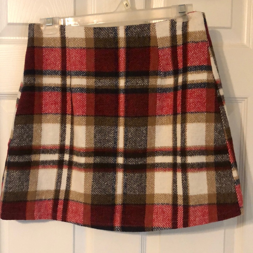 Plaid flannel red, white, tan and blue skirt